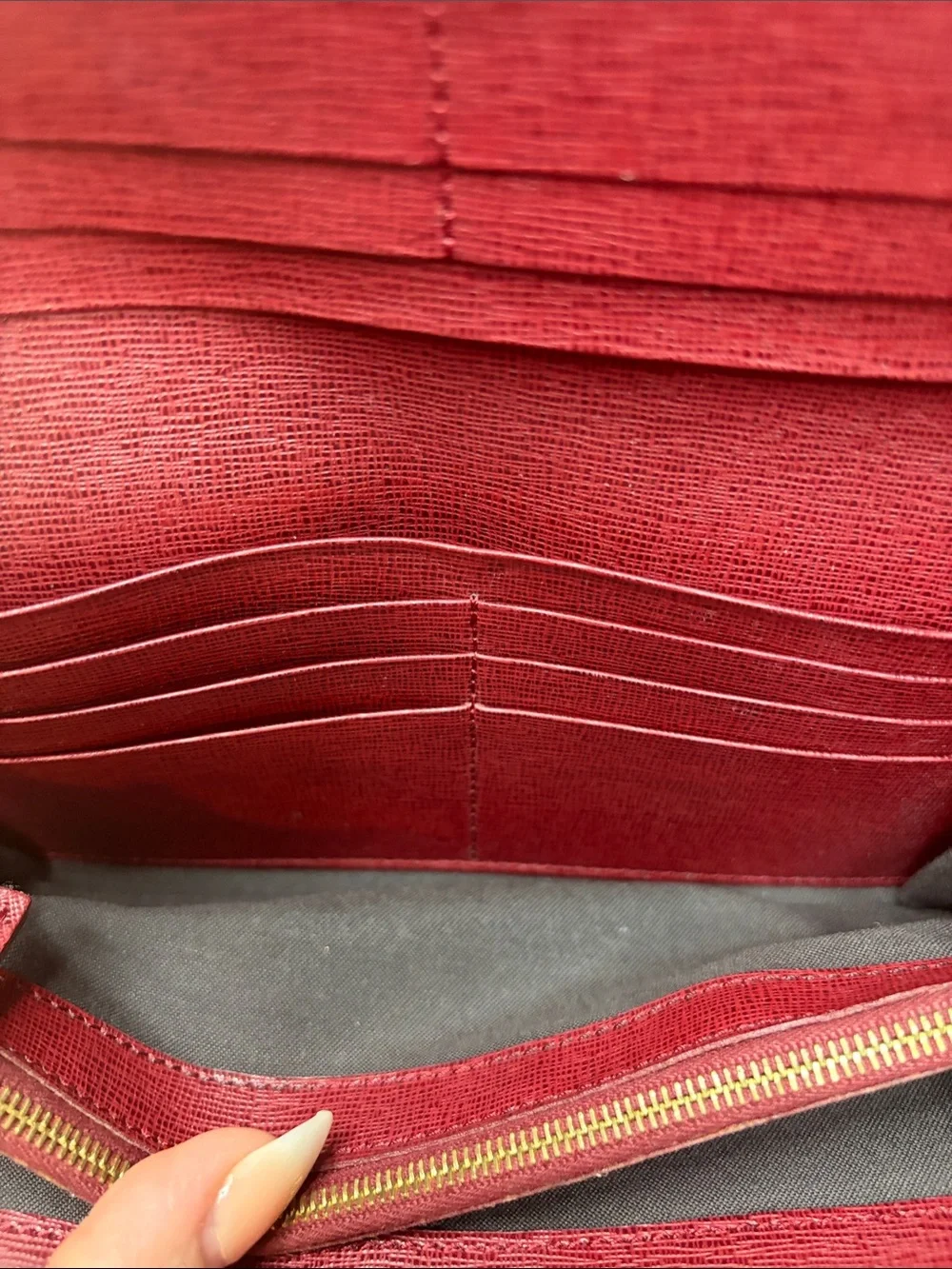 Fendi Burgundy Textured Leather Continental Wallet with Gold Plate with COA